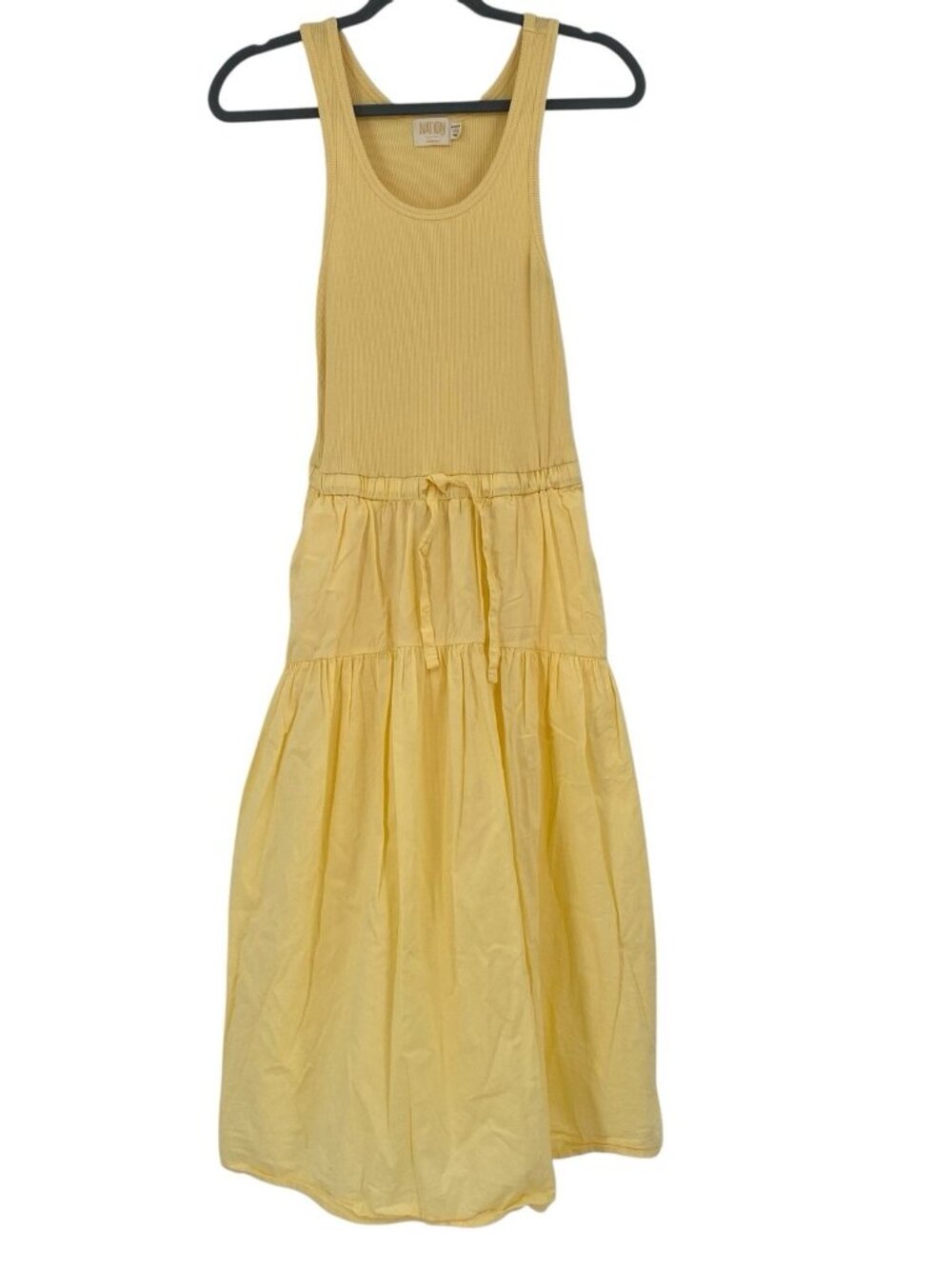 Nation LTD Frannie Combo Midi Dress In Popcorn Yellow Size XS Organic Pima RARE